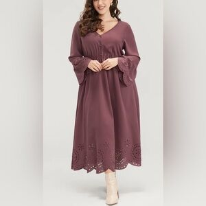 Bloomchic Bell Sleeve Laser Cut Dress 26W